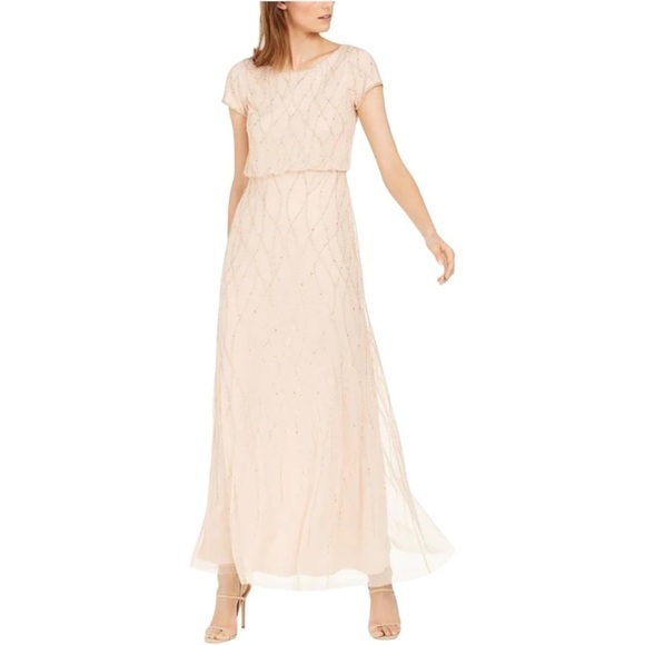 NWT Adrianna Papell 20W Pink Beaded Blouson Gown - Picture 1 of 11